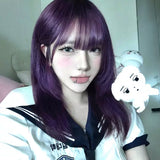 Load image into Gallery viewer, Wig female medium long hair high level JK purple full head cover lolita clavicle hair long straight hair y2k whole top fluffy