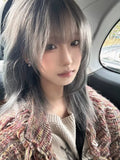 Load image into Gallery viewer, Wig female medium long hair high level JK gray full head cover lolita clavicle hair long straight hair y2k whole top fluffy