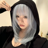 Load image into Gallery viewer, Wig female ice blue new clavicle hair y2k Internet celebrity subculture Qi bangs high level short straight hair full headgear