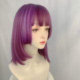 Load image into Gallery viewer, Wig girl summer medium long hair collarbone hair comic thin vine purple round face trimming princess cut ji hair style Qi bangs hair cover