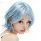 Load image into Gallery viewer, Japanese light blue short hair wig female outer warping layer Bobo head simulation scalp 2k Spice girl natural age reduction full head cover