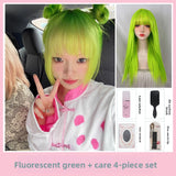 Load image into Gallery viewer, Fluorescent green medium wig female long hair full hood cool handsome y2k long straight hair lolita color jk