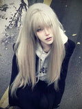 Load image into Gallery viewer, Gray wig female long straight hair Internet celebrity lolita trim jk girl natural full headgear bangs realistic wig