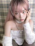 Load image into Gallery viewer, Girls long straight hair summer smoke pink Lolita Lolita round face natural air bangs sweet and spicy wind
