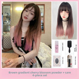 Load image into Gallery viewer, Long straight hair blue wig highlight dye bangs gradual change y2k full headgear female hottie burst top dye subculture punk jk