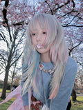 Load image into Gallery viewer, Wig female unicorn pink blue gradual change clavicle hair y2k Internet celebrity subculture high level short straight hair full hood