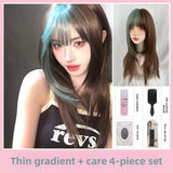 Load image into Gallery viewer, Black wig female long hair new layered long straight hair round face lolita natural JK cute Shaoluo full headgear