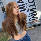 Load image into Gallery viewer, Ray Autumn Korean female lead linen gold brown wig women's full head cover high-level universal 2025 new long curly hair