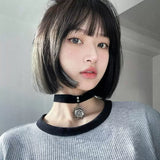 Load image into Gallery viewer, Korean wig female summer short hair bobo head natural black Qi bangs short straight hair tide Japanese women's group Internet celebrity jk hair cover