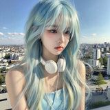 Load image into Gallery viewer, Forehead lace Internet celebrity mint blue wig women full head cover air bangs trendy long straight hair long hair universal cos