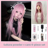 Load image into Gallery viewer, Princess cut wig female long hair Japanese Internet celebrity long straight hair rice pink less lolita full headgear