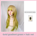 Load image into Gallery viewer, Blue highlights green highlights wig subculture y2k full headgear female pop top dye daily color Internet celebrity long straight hair