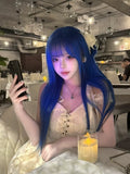 Load image into Gallery viewer, Internet celebrities with long straight hair wig female summer natural full headgear blue fashion simulation sweet versatile full headgear