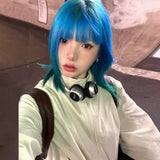 Load image into Gallery viewer, Small fry blue gradual change wig short hair full head female hottie y2k girl group Bobo head lolita whole top