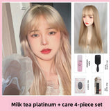Load image into Gallery viewer, Wig live streaming host girl group Lisa same sweet cute light white gold natural realistic long straight hair wig