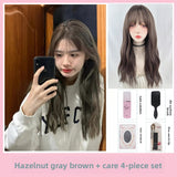 Load image into Gallery viewer, Wig female long hair natural lifelike long micro curly hair gray air bangs new hair cover Internet celebrity medium long hair