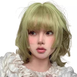 Load image into Gallery viewer, Green wig female short hair short curly hair wool curl full hood lolita princess cut colored collarbone hair