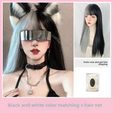 Load image into Gallery viewer, Mermaid blue wig female long hair new Qi bangs cute age reduction long straight hair Internet celebrity lolita full headgear