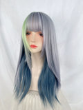 Load image into Gallery viewer, Blue highlights green highlights wig subculture y2k full headgear female pop top dye daily color Internet celebrity long straight hair