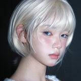 Load image into Gallery viewer, Short hair wig female full head cover Korean daily Japanese platinum natural age reduction whole top slightly warped wendy head