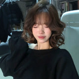 Load image into Gallery viewer, Wig Female Short Hair Cold Brown Curly Hair Bobo Head Air Bangs Bobo Head Wool Roll Lolita Full Headgear