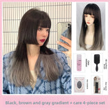 Load image into Gallery viewer, Daily princess cut wig female medium long hair jk wig antique cos female black long straight gradual change highlights full headgear
