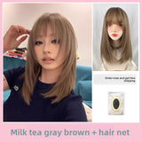 Load image into Gallery viewer, High-level wig gray-brown medium and long clavicle hair female full head cover cute COS Japanese light-colored broken hair whole top