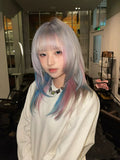 Load image into Gallery viewer, Wig female unicorn pink blue gradual change clavicle hair y2k Internet celebrity subculture high level short straight hair full hood
