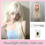Load image into Gallery viewer, Moonlight White Cool White Gold Wig Women's High Level Long Straight Hair Air Bangs Sweet Girl Wind Natural Wig Cover