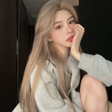 Load image into Gallery viewer, Former lace rice gray brown wig female daily Internet celebrity whole top long straight hair middle section new natural full headgear