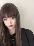 Load image into Gallery viewer, Wig female summer long hair natural full head cover black long straight hair fashion air bangs simulation Internet celebrity full head wig