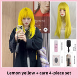 Load image into Gallery viewer, Japanese lemon yellow high-level cute wig female full head cover COS long straight soft sister Yabi full hair cover