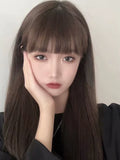 Load image into Gallery viewer, Wig female summer long hair natural full head cover black long straight hair fashion air bangs simulation Internet celebrity full head wig