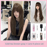 Load image into Gallery viewer, Wig female full headgear daily long straight hair seamless invisible light color high level long hair Korean square round face natural style