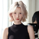 Load image into Gallery viewer, Japanese and Korean new wig women's platinum medium points short warped hair Lolita Internet celebrity full top temperament full headgear
