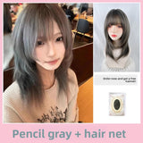 Load image into Gallery viewer, Wig female medium long hair high level JK gray full head cover lolita clavicle hair long straight hair y2k whole top fluffy