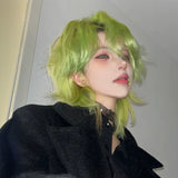 Load image into Gallery viewer, Wolf tail wig, male and female long hair, green cool and handsome mullet head, Japanese medium samurai head, natural simulation hair, full head cover.
