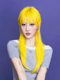 Load image into Gallery viewer, Japanese lemon yellow high-level cute wig female full head cover COS long straight soft sister Yabi full hair cover