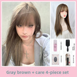 Load image into Gallery viewer, Brown wig female long straight hair versatile Korean fluffy natural long straight hair daily face trimming jk full head wig