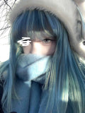 Load image into Gallery viewer, Blue wig Internet celebrity cute long hair full hood long straight hair y2k trendy color sweet cool hair color