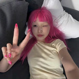 Load image into Gallery viewer, Rose pink wig female long straight hair cute full hood full top girl group JK female long hair Y2K temperament lolita