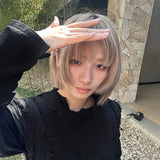 Load image into Gallery viewer, Japanese wig female short hair Internet celebrity warped head short hair rice gray brown air bangs Bobo head JK simulation full head cover