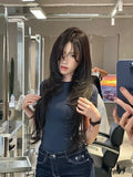 Load image into Gallery viewer, Korean super long high-level new wig black temperament medium long straight hair lolita women's full headgear extended version