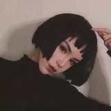 Load image into Gallery viewer, Wig female short straight hair killer not too cold same style natural black Internet celebrity personality handsome bobo full headgear short hair