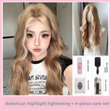 Load image into Gallery viewer, Princess Kuku [Meigao ABC] new small lace American Asian wind gray gold highlight dyed long straight hair wig