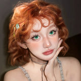 Load image into Gallery viewer, Japanese orange wig short hair doll Internet celebrity retro roll bangs wool roll wig COS