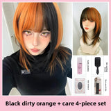 Load image into Gallery viewer, Halloween wig female dirty orange highlights collarbone hair y2k subculture Qi bangs layered short straight hair full head cover
