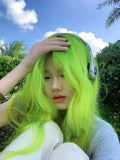 Load image into Gallery viewer, Fluorescent green medium wig female long hair full hood cool handsome y2k long straight hair lolita color jk