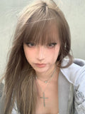 Load image into Gallery viewer, Brown wig female long straight hair versatile Korean fluffy natural long straight hair daily face trimming jk full head wig
