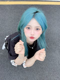 Load image into Gallery viewer, Wig long straight hair Internet celebrity lolita blue trim jk girl natural full headgear bangs realistic wig
